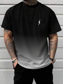 Men's Gradient Lightning Print Short Sleeve T-Shirt, Summer Fashion