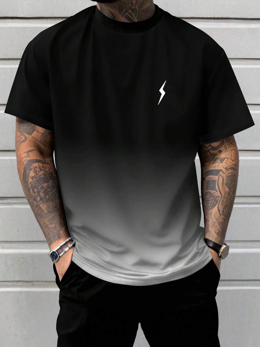 Men's Gradient Lightning Print Short Sleeve T-Shirt, Summer Fashion