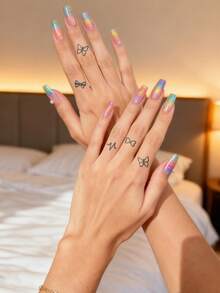 6片/2片装草本汁半永久魔法纹身贴纸，女士专用 - 迷你简约纹身，图案简洁优雅，包括心形、蝴蝶结和小动物。不染色，不反光。可贴于手指、手腕、肩膀、脖子、锁骨及身体其他部位。防水。不反光纹身贴纸。