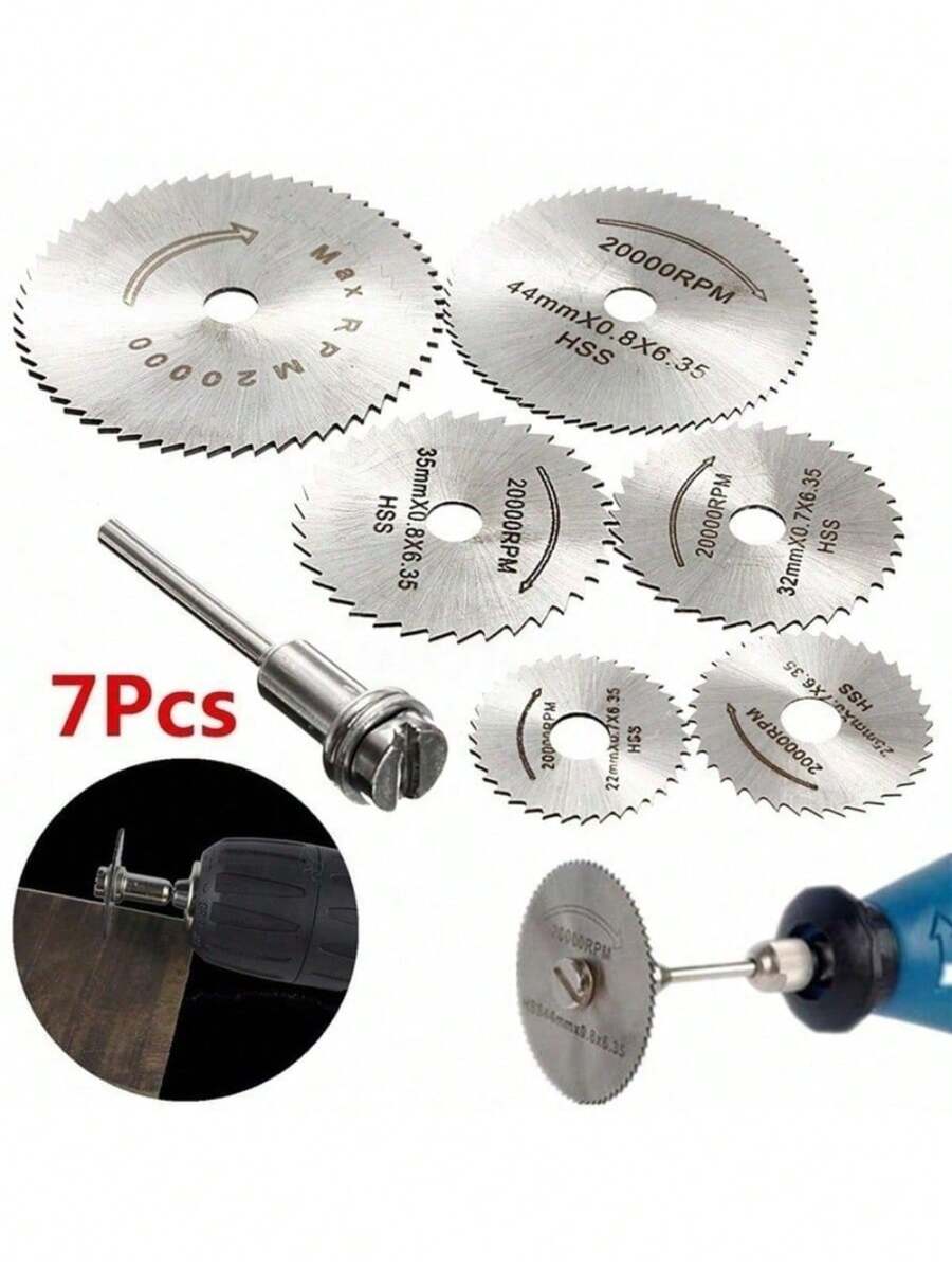 7Pcs/Set Metal Circular Saw Disc Wheel Blades Shank High Speed Steel Mini Saw Blades With Mandrels Drill Warehouse Rotary Wood Cutout