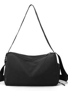 1 pieza Bolso impermeable para hombres con compartimento separado para zapatos, bolso de hombro/cruzado de gran capacidad en color negro sólido minimalista, bolso de equipaje multifuncional, adecuado para estudiantes, adolescentes, estudiantes universitarios, dormitorios, práctico y versátil, adecuado para volver a la escuela, vacaciones, viajes - Multicolor - Ver 15