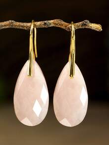 Bông tai đá tự nhiên hình giọt nước nhiều màu sắc tối giản, bông tai mặt dây chuyền pha lê mài giác thời trang. - Nhiều màu - Xem 15