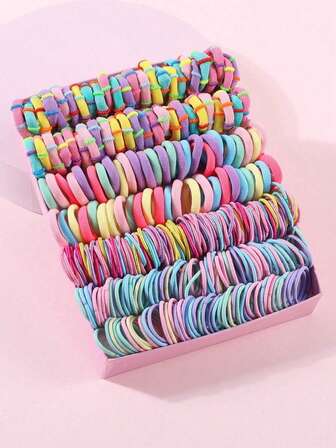 200/400pcs Kids Hair Scrunchies Set, Colorful Sweet Hair Ties Combo, Soft Comfortable High Elasticity, Suitable For Girls Hair Braiding & Styling Fashion Accessories