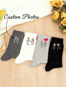 1 Paar personalisierte Gesichts-Socken, Paar-Foto-Socken, witziges Paar-Geschenk, foto-bedruckte Socken, personalisierte witzige Gesichts-Socken, Paar-Socken, personalisierte Socken, Geschenk für den Freund, Valentinstag-Socken, ideales Geschenk für ihn/sie, Freund, Freundin, Familie, Freunde, sie, Herbst - Verschiedenfarbig - Übersicht 4