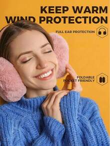 1pc Soft Plush Ear Muffs, Cute Fluffy Ear Warmers, Suitable For Cold Weather, Foldable Winter Accessory, White Ear Muffs - Multicolor - View 10