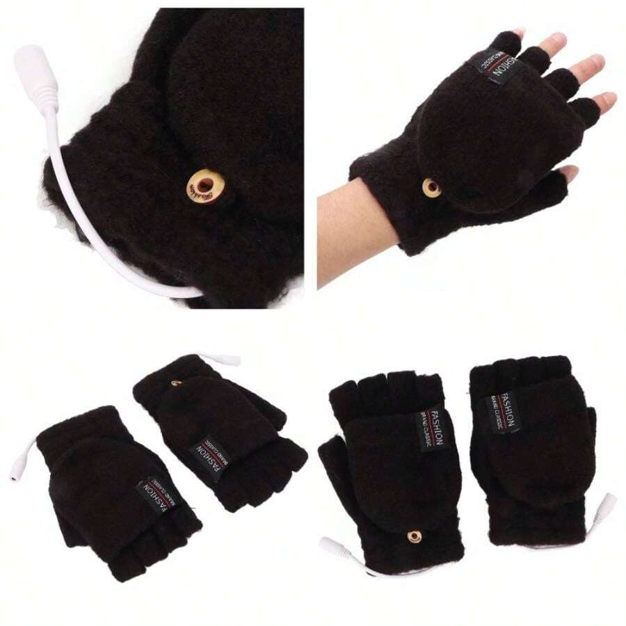 Guantes con Calefaccin, Calentadores de Manos con Calefaccin Elctrica Manos Completas y Medias Elctricas Calefaccin de Camping de Doble Cara Guantes Clidos para Computadora Porttil Negro - Negro - Ver 1