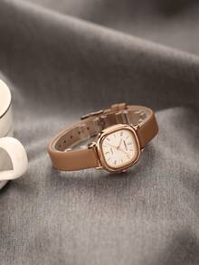 REBIRTH 1件女士简约时尚休闲皮革石英手表，日常佩戴时尚百搭