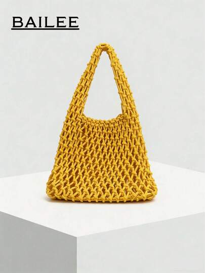 BAILEE 一套涤纶钩编网眼底多色纯色针织手提包，菱形绗缝图案，轻便易携，大容量，可爱时尚，适合女性、上班族、教师、女孩，是商务/通勤/工作/办公、节日/假期/户外/旅行/徒步/运动的理想之选，适合夏季、秋季和冬季，是夏季度假必备包包，也是教师节的绝佳礼物，钩编，可爱