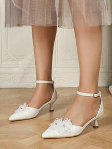 女士优雅西部风格婚礼水钻搭扣高跟凉鞋 - 白色 - 查看 3