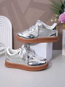 儿童运动鞋，婴儿运动鞋，新款春秋季幼儿/大童纯色魔术贴休闲运动鞋，厚底透气男女童跑步鞋，校园休闲学生皮鞋 - 銀色 - 查看 7