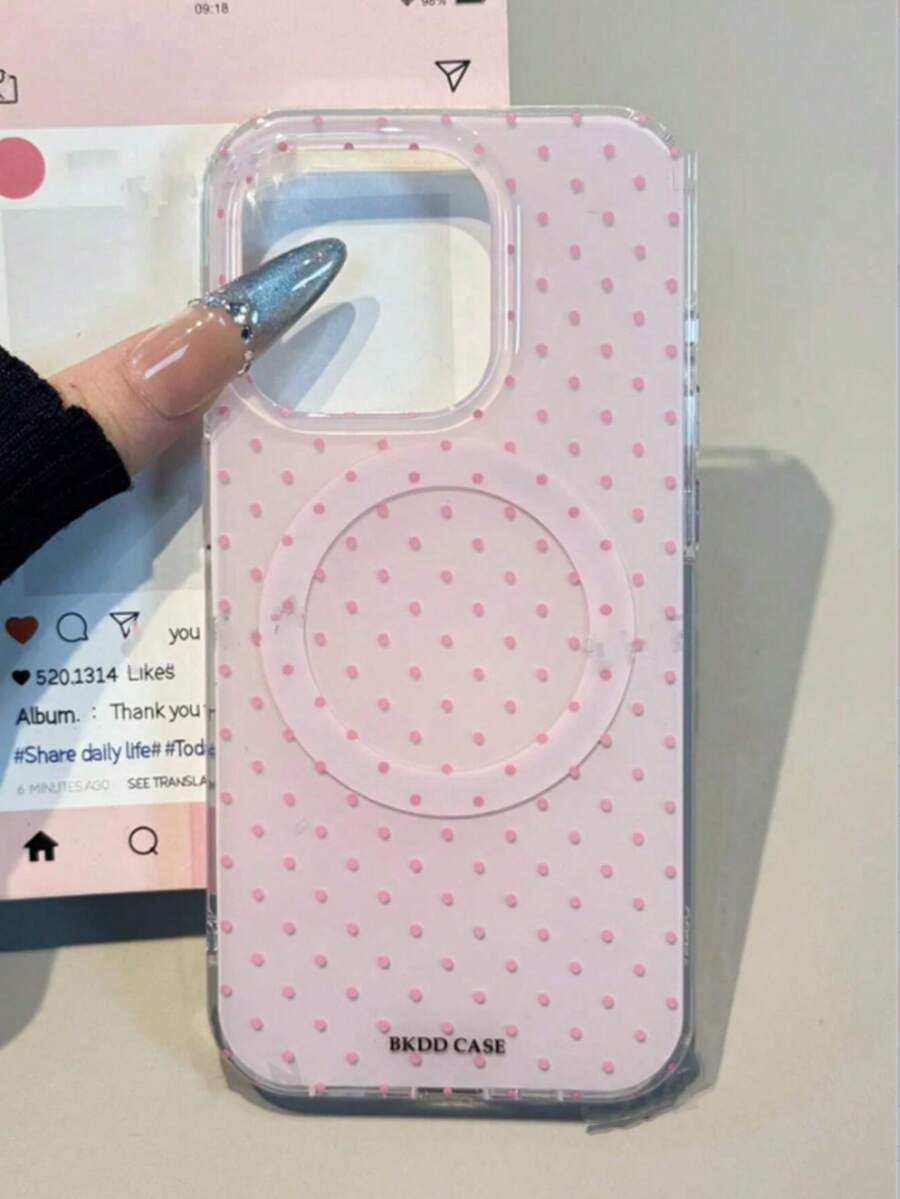 Ốp lưng điện thoại chấm bi dễ thương, từ tính, sạc không dây, màu kẹo ngọt, tương thích với iPhone 17 Pro Max 16 15 14 13 12 11 Pro Max 16 15 14 Plus. Ốp lưng sang trọng, bóng bẩy, màu thạch, chống rơi vỡ. - Hồng - Xem 1