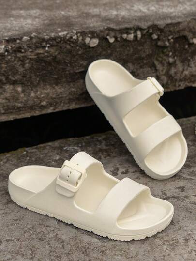 Sandalias deslizantes con hebilla ajustable para mujer, versátiles y cómodas para uso al aire libre, vacaciones, hogar, interior, todo el año