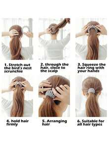 1 قطعة مشبك شعر أنيق على شكل عش طيور للنساء - حامل ذيل حصان أحادي اللون بدون مقابض، مشبك شعر بوهيمي أنيق للكعكة، صانع كعكة، مشابك تصفيف الشعر، لوازم مدرسية، إضافة كعكة، دبابيس تصفيف الشعر - متعدد الألوان - مشاهدة 5