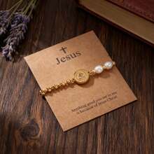 1 pieza Pulsera de cuentas de cobre bohemio, Pulsera de Jesús, Pulsera de cuentas doradas, Pulsera de perlas falsas, Pulsera tejida ajustable, Tarjeta de Pascua, Recuerdo de Pascua, Pulsera de la suerte, Pulsera apilable, Pulsera de pareja, Regalo para amigos, Regalo de cumpleaños, Pulsera de hermana, Regalo familiar, Regalo de San Valentín, Regalo cristiano, Pulsera de aniversario - Multicolor - Ver 2