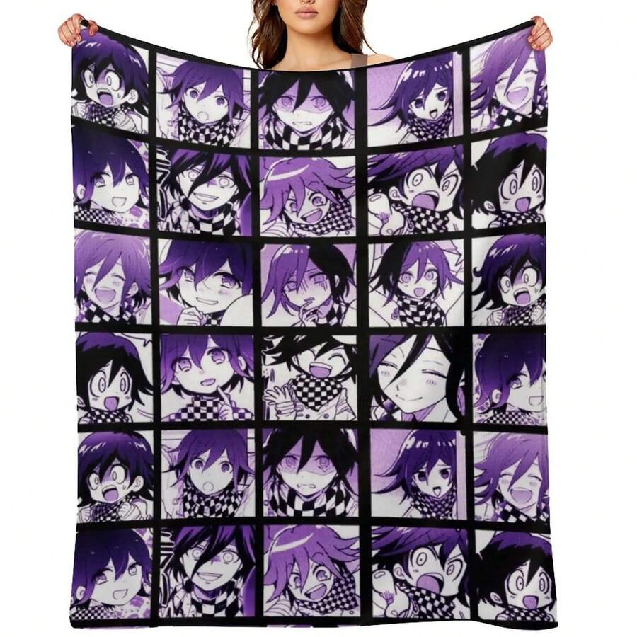 Kokichi Manga Collection (Colored) Throw Blanket Camping Decoratives Bed Covers Valentine Gift Ideas Blankets - 黑色 - 查看 1