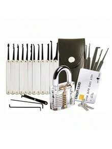 锁匠工具入门学习工具最佳工具套装，含透明挂锁及1张隐藏式锁匠工具卡