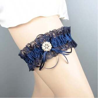 1pc Women's Blue Wedding Garter, Vintage Lace Bridal Garter, Bridal Wedding Garter, Navy Blue Lace