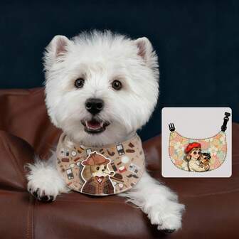 1pc Vintage Pet Bandana, Reversible Dog Bib/Cat Scarf, Cute Neckerchief, Adjustable Size