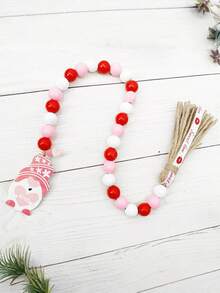 1pc Valentine's Day Beaded Tassel Decor, Eternal Love Pendant, Wooden Beaded Tassel Decor, Holiday Decoration - Multicolor - View 4