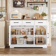 Sideboard, Kitchen Cabinet With 3 Drawers And 3 Doors For Kitchen, Buffet Cabinet With Worktop, For Dining Room, Living Room, Wood - 彩色 - 查看 3
