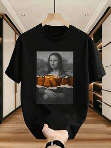 Schwarzes T-Shirt mit Vintage-Kunstdruck aus weicher Baumwolle, bequeme Passform, l?ssig und atmungsaktiv. - Schwarz - Übersicht 2