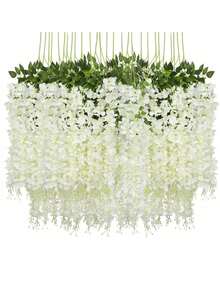 12pcs 110cm Artificial Wisteria Vine Branches With Silk Flowers, White Artificial Wisteria Flowers/Plants, White Room Decor, Fake Hanging Floral, Suitable For Home, Garden, Outdoor Ceremony, Wedding Arch Floral Decor, Spring, Summer, Tabletop Garden Decoration