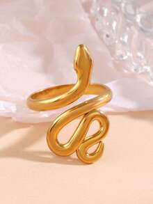 1pc Stainless Steel Vintage 18K Gold Plated Snake Ring, Suitable For Women Everyday Wear - Multicolor - View 5