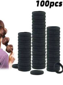 100pcs Women's Black, Fashionable Simple, High Elasticity Thick Hair Scrunchies, Suitable For Everyday Use And Gift Giving Hair Ties Ponytail Holders Hair Elastics Hair Rope, Hair Bobbles ,Gym Sport Outfit - màu đen - Xem 2