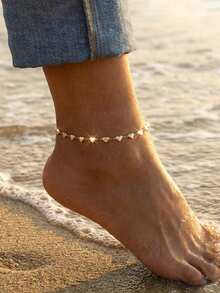 1条女士防水不锈钢心形脚链，18K镀金，抗氧化，浪漫情人节礼物，送给女朋友 - 金黃色 - 查看 2