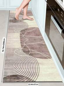 1pc Rubber Material Kitchen Long Runner Rug, Colorful Geometric Print Pattern, Nordic Luxury Style Kitchen Mat, Long Runner Rug For Laundry Room, Thick Fabric With Foot Feel, Easy Care Machine Washable, Practical Entryway Doormat Home Decor, Suitable For Dining Room, Kitchen, Laundry Room, Indoor Entrance, Autumn/Winter Gift - Rust Brown - View 6