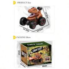 Dinosaurio de Stunt RC Veloz - T-Rex con Rotación 360°, Luces, Baterías Incluidas para Niños - Marrón - Ver 2