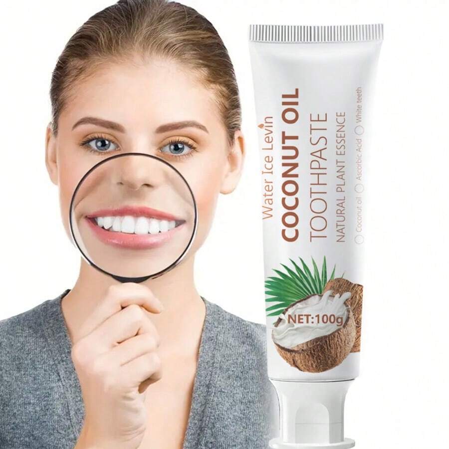 椰子油牙膏，超级美白，温和深层清洁，基础清洁效果，蕴含天然植物萃取物和椰子油，持久清新口气，居家口腔护理 - 白色 - 查看 1