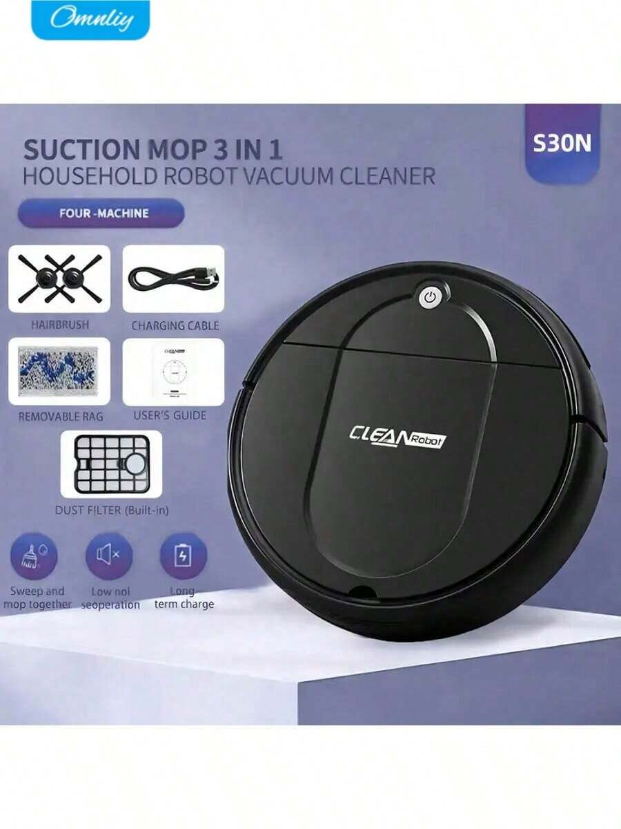 Three In One Vacuum Cleaner, Suitable For Floor Cleaning, Pet Hair Cleaning, Paper And Garbage Cleaning, Multi-Functional Robot Vacuum Cleaner, 1500Pa Suction, 150 Minute Battery Life, Powerful Cleaning Upgraded - Black - View 1