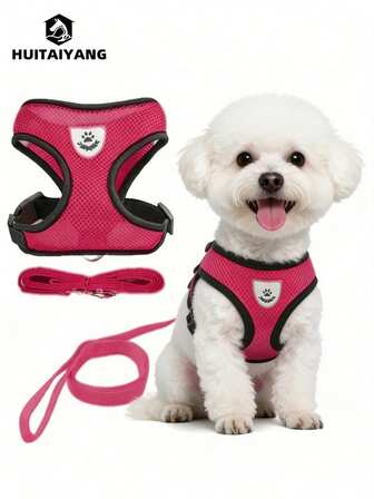  1 Set HUITAIYANG All-Season Pet Leash And Harness Set, Comfortable Breathable With Reflective Strips, Mesh Design Lightweight Non-Choke Adjustable Leash And Harness Set For Medium & Small Dogs And Cats (Actual Product May Run Small, Please Order One Size Up)