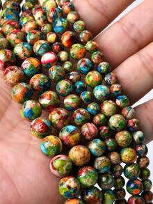 海相沉积碧玉光滑圆珠首饰配件 - 4mm/6mm/8mm/10mm 抛光散珠，适合 DIY 项链、手链等。波西米亚风格圆形宝石，DIY 手工首饰材料，大地色系，色彩鲜艳。 - 彩色 - 查看 11