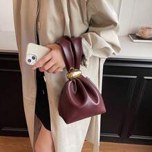 1pc Solid Color PU Leather Handbag, Burgundy Ancora Design, Women's Personalized Mini Cloud Pleated Bag With Metal Decor Zipper Closure, Suitable For Daily And Outdoor Use - Màu Đỏ Sâu - Xem 9