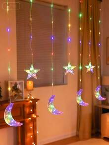 1 String 2m/6.56ft 82 LED Star Lights, Powered By 3 AA Batteries (Not Included), Flashing Lights, Indoor Wall Decor Star Lights, Suitable For Wedding, Party, Holiday, Bedroom Decor, Outdoor Garden Tree Decor, Home Decor Star & Moon Curtain Lights - Transparent - View 9