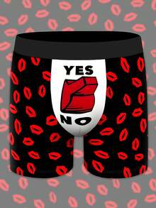 1 chiếc quần boxer nam - Màu đen, in hình môi đỏ và thiết kế sáng tạo "Có/Không", quà tặng bất ngờ cho các cặp đôi trong dịp lễ, thích hợp cho Ngày Valentine, Lễ Thất Tích, 520, Giáng sinh, Năm mới, Kỷ niệm | Thoải mái khi mặc thường ngày - màu đen - Xem 3