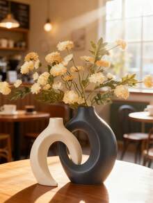2pcs Ceramic Wreath & Donut Shaped Modern Vases, Creative Dual-Color Minimalist Style Decorative Vases For Home Decor, Suitable For Dining Table, Living Room, Entryway, Bookshelf, Fireplace, And Room Decoration - Multicolor - View 3