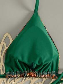 Women's Floral & Leopard Print Backless Tie-Front Bohemian Beach Bikini Set - Multicolor - View 5