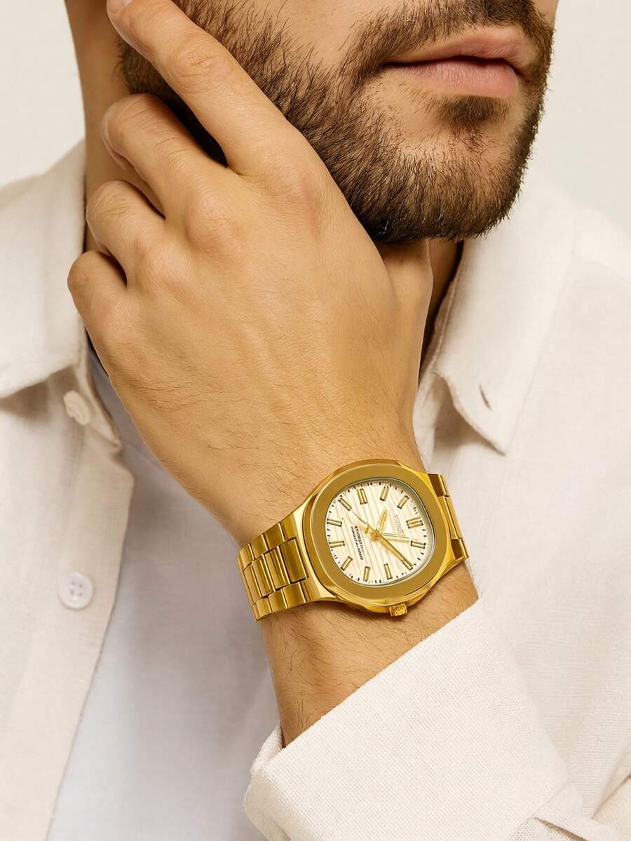 DHP Men's Dress Watch - Assorted Colors, Waterproof. - Gold White 4 - View 1