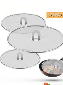 1/3 piezas Protector contra salpicaduras, Pantalla antisalpicaduras de sartén de acero inoxidable, Protector contra salpicaduras, Cubierta para grasa con mango plegable, Cubierta de malla para grasa, Para cocina, restaurante - Multicolor - Ver 2