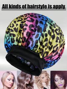 1 chiếc mũ ngủ bằng vải satin in họa tiết da báo, kiểu dáng thời trang, thích hợp mặc hàng ngày. - màu đen - Xem 9