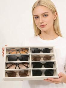 8-Slot Velvet Sunglasses & Jewelry Display Tray - Eyeglasses, Watch And Jewelry Storage Box - Unisex (8 Grids), 8 Grid Velvet Sunglasses And Jewelry Storage Tray, Polyester Fabric Eyeglasses And Accessories