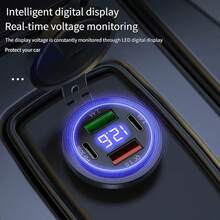1 szt. Inteligentna ładowarka samochodowa z wyświetlaczem cyfrowym, szybka ładowarka QC3.0 z podwójnym portem USB, 12 V–24 V, technologia szybkiego ładowania, pierwszy wybór szybkiego ładowania typu C, odpowiednia do samochodów, motocykli, ciężarówek i małych łodzi