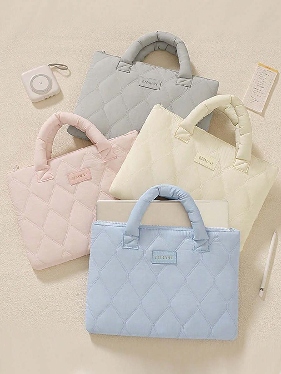 绗缝时尚笔记本电脑包，马卡龙色，笔记本电脑手提包，平板电脑和笔记本电脑保护套，便携式笔记本电脑保护套，笔记本电脑单肩包，多口袋设计，可收纳充电线、移动电源、触控笔和鼠标，女士笔记本电脑包，返校必备大学用品，秋季大学必备，教师节礼物，新年礼物和新学期礼物