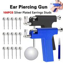 Reusable Ear Piercing Gun With 100pcs Silver Plated Earrings Stud-Professional Ear Piercing Kit