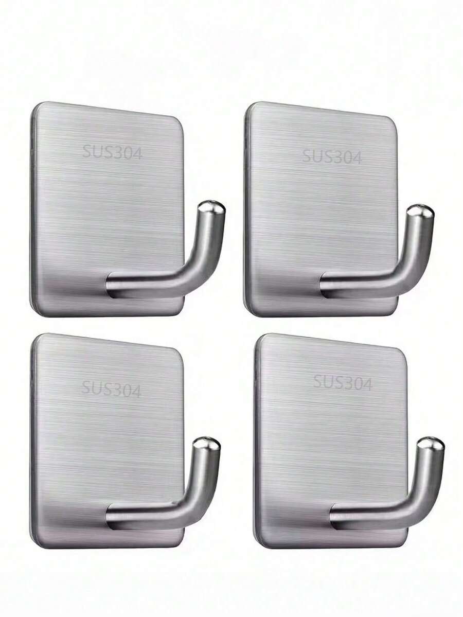 1pc/2pcs/4pcs/6pcs/8pcs/12pcs Heavy Duty Adhesive Hooks, Towel Hooks, Stick On Hooks, Wall Hangers, Waterproof Stainless Steel Sticky Hooks For Bathroom Kitchen Home - Multicolor - View 1