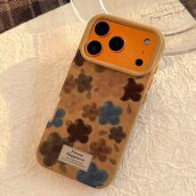 GUCADI 1件装卡其色绒面革花卉复古简约手机壳，兼容苹果16/15/14/13/12/11系列，秋冬款 - 卡其色 - 查看 3