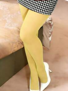 1双女士纯黄色破洞连裤袜 - 超薄夏季款式，适合空乘人员穿着，糖果色过膝袜，适合日常穿着和叠穿 - 黃色 - 查看 3